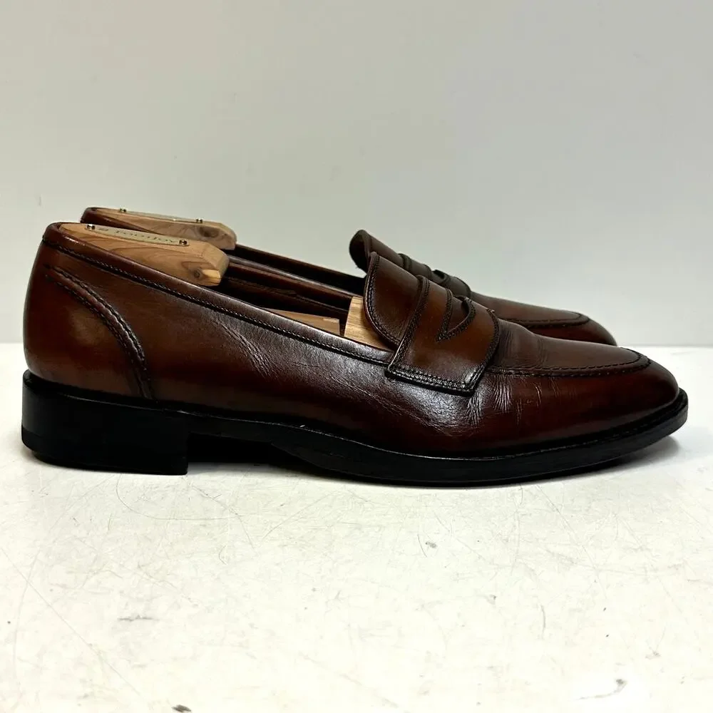 NEW HEELS Polo Ralph Lauren Penny Loafer Cognac Brown Bench Made in Italy 8 D